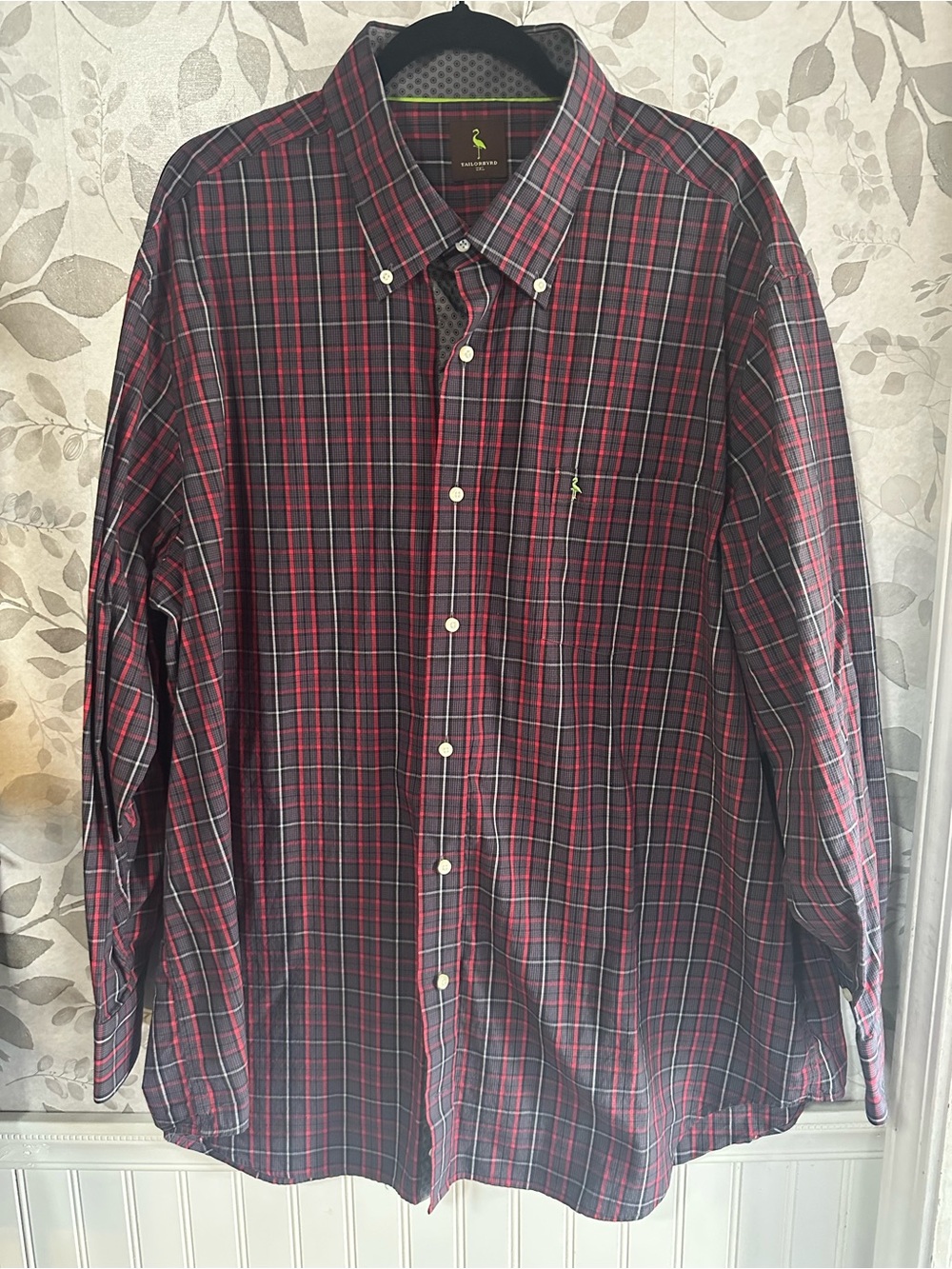 Tailorbyrd Men’s Red and Black Plaid Button-Down Shirt